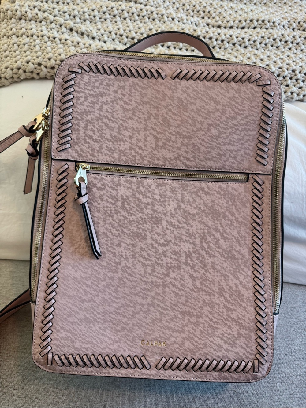 Calpak Blush Pink Whipstitch Accent Backpack w/ Laptop Sleeve